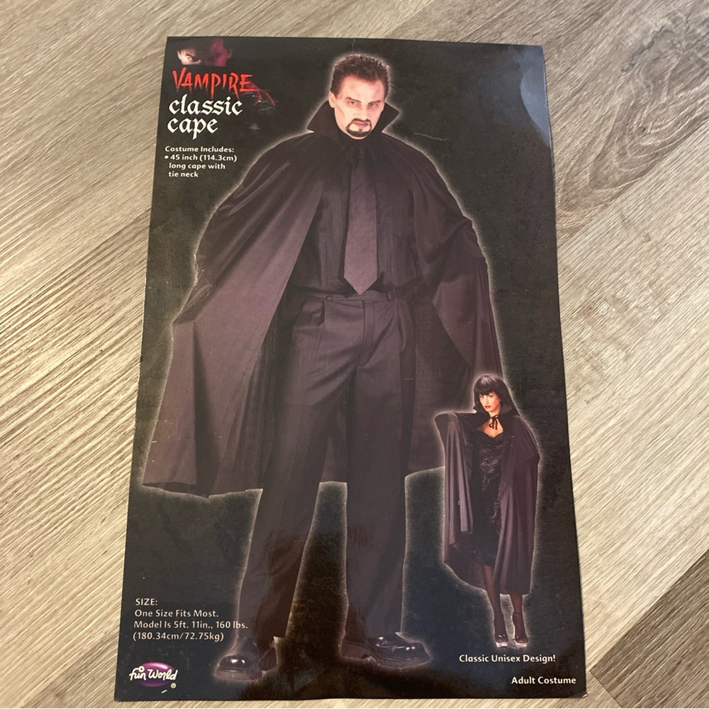 Fun World new! Black Vampire Classic adult Cape Costume 45inch